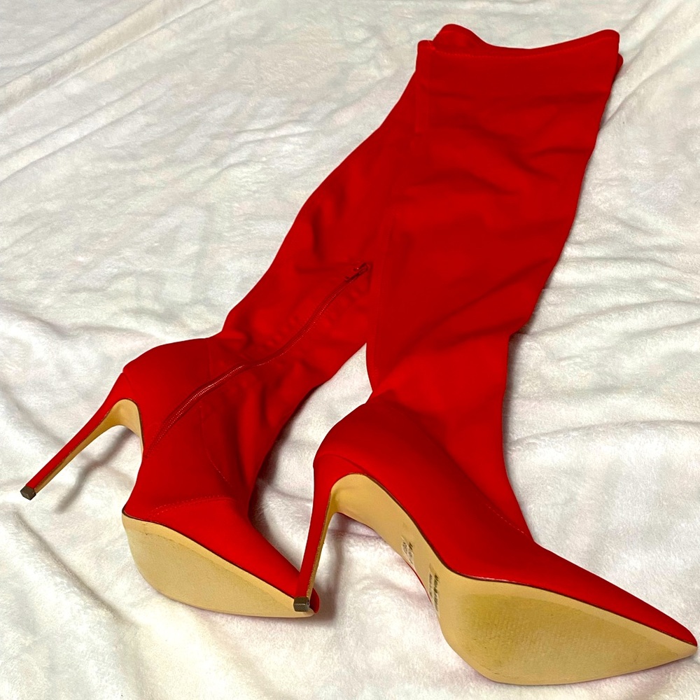 PAZZLE OVER THE KNEE HIGH HEELED BOOTS - RED